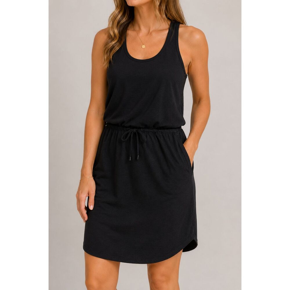 Sundry for Evereve Black Racerback Drawstring Tank Dress Size 2 Made in USA